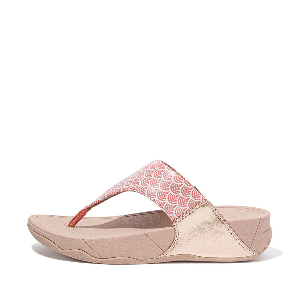 Fitflop Womens Sandals - Lulu Wave-print Toe-post - Pink - 703-HJTSMZ